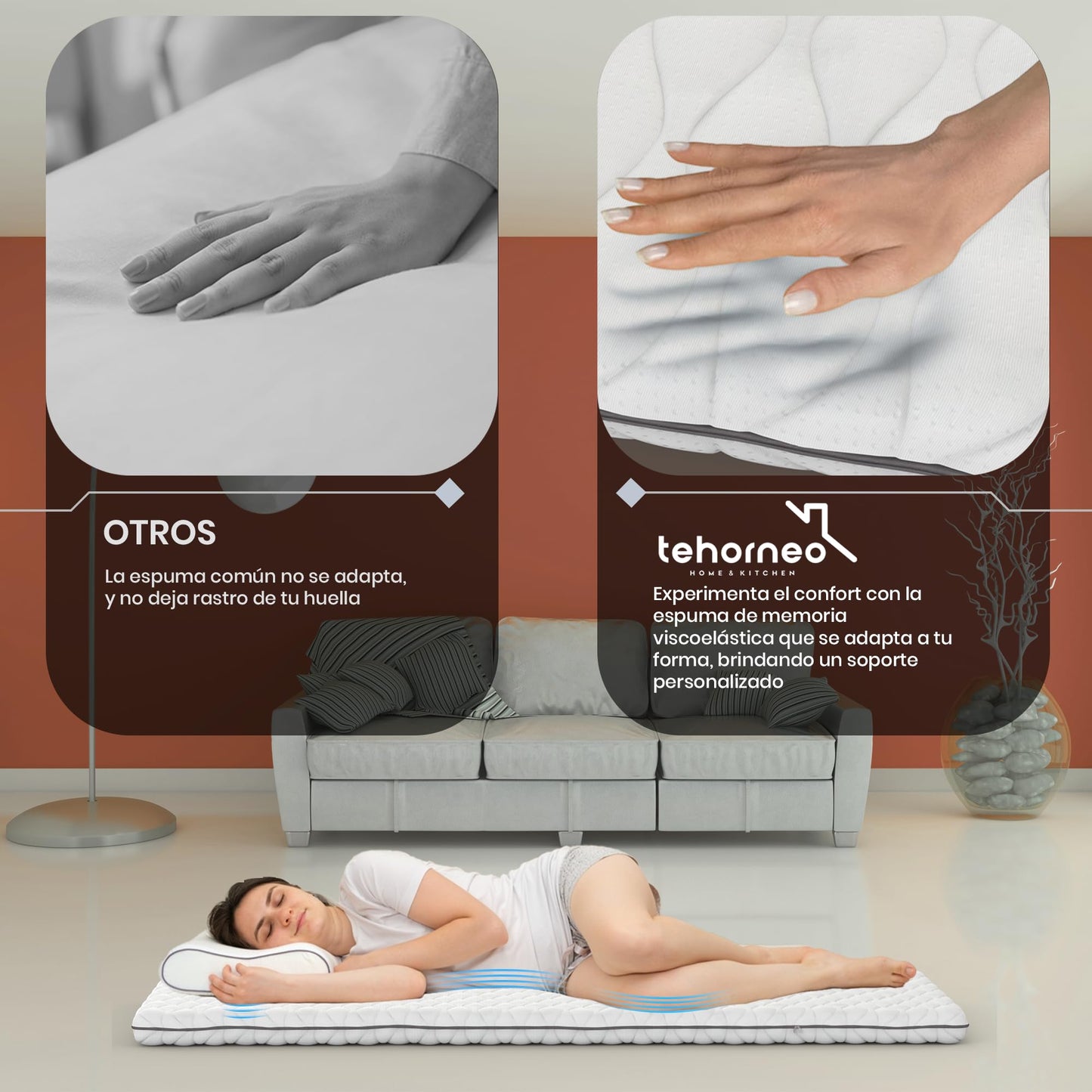TEHORNEO Topper Viscoelastico, Topper Viscoelástico 135x190 y 4 cm Grosor, Sobrecolchon, Topper Colchon, Mattress Topper, Topper 135x190, Toper Colchon 135x190, Topper, Topper Colchón, sobre Colchon