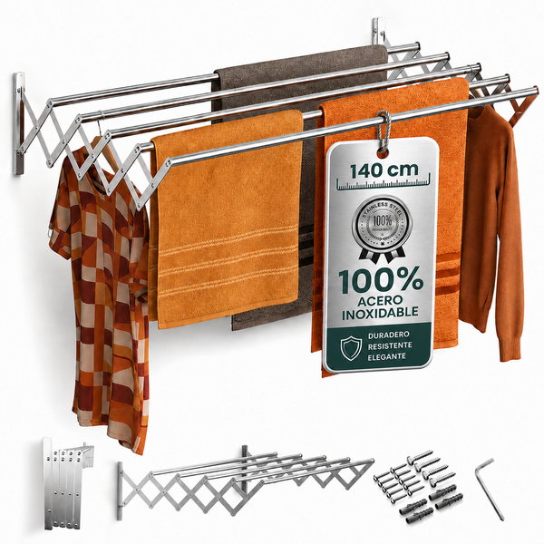 Tendedero Plegable Pared - Acero Inoxidable (140 cm)