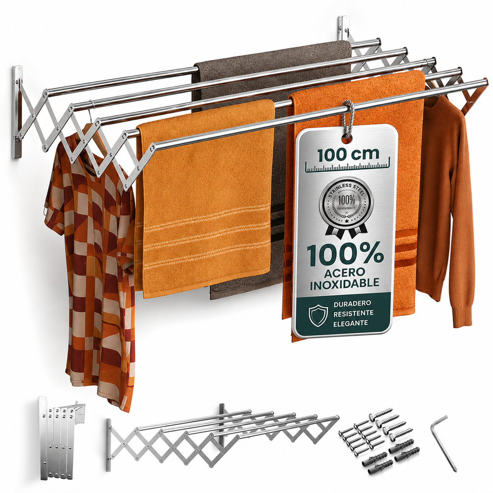 Tendedero Plegable Pared - Acero Inoxidable (100 cm)